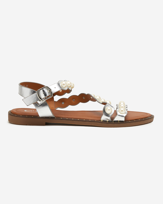 Silver women's sandals with pearls Mastalia - Footwear