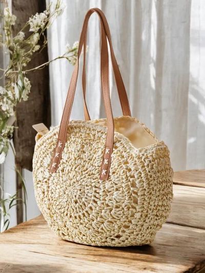 Royalfashion Large oval straw handbag for women
