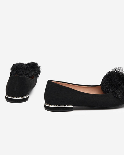 Black women's ballerinas with a pompom and cubic zirconias Hesimi - Footwear