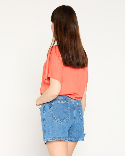 Oranžs sieviešu t-krekls ar zelta apdruku un kubisko cirkoniju - Apģērbs