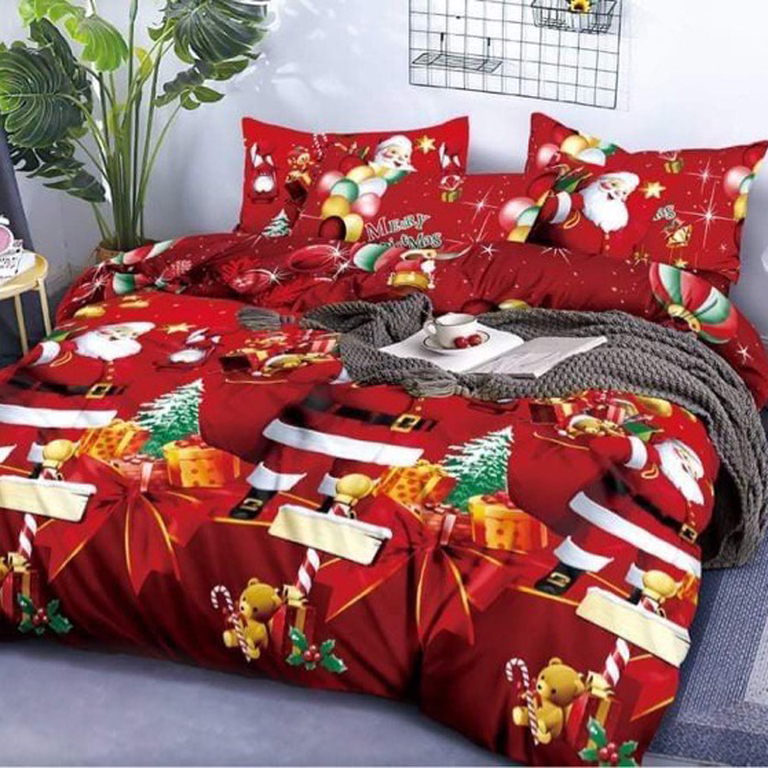 Постельное белье с новогодним принтом 160х200, комплект из 4 частей
