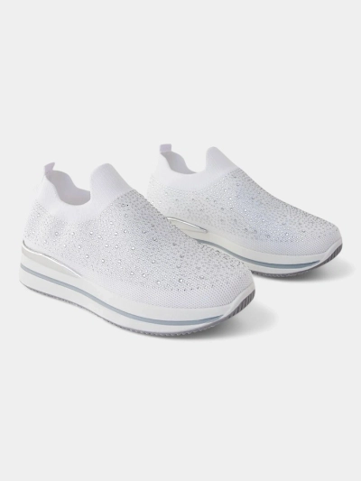 Royalfashion Women's slip-on fabric sports shoes with rhinestones Adeq