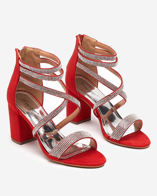 Red women's sandals on a post with strips in rhinestones Nitorsi - Footwear