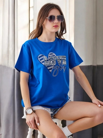 Royalfashion Women's Cotton T-shirt LOVE with Rhinestones