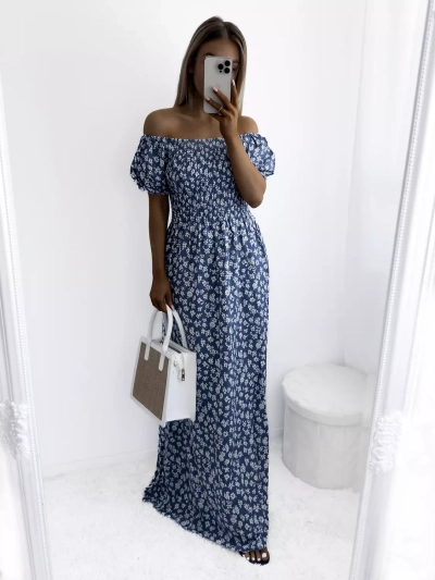 Blue women's floral pattern maxi dress - Clothing