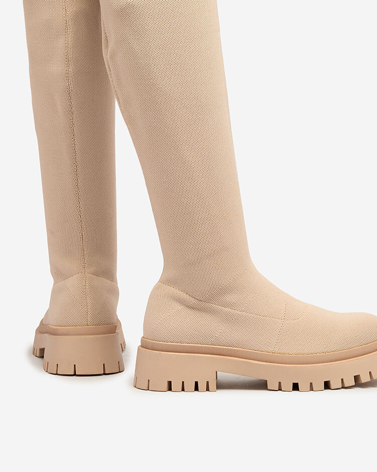 Royalfashion Beige women's slip-on over-the-knee boots Radgitas