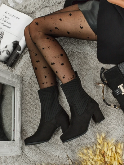 Women's eco-suede heeled ankle boots with a sock-like insert LumenThorn