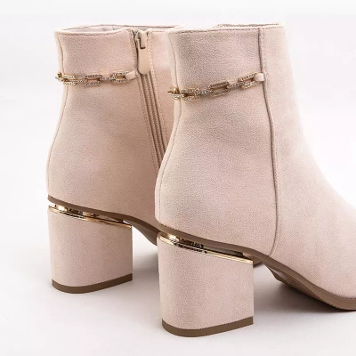 OUTLET Ladies' beige boots on a low post Morax - Footwear