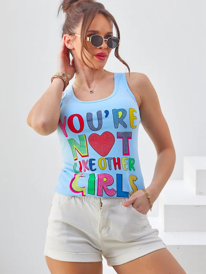 Royalfashion Sieviešu kokvilnas topiņš ar siksnām un apdruku