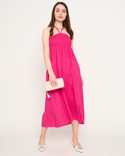 Fuchsia midi dress PLUS SIZE - Clothing