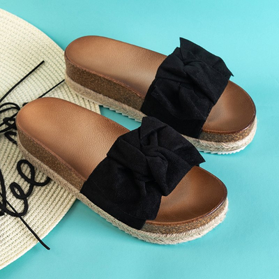 Черные женские шлепанцы с бантом Jenis