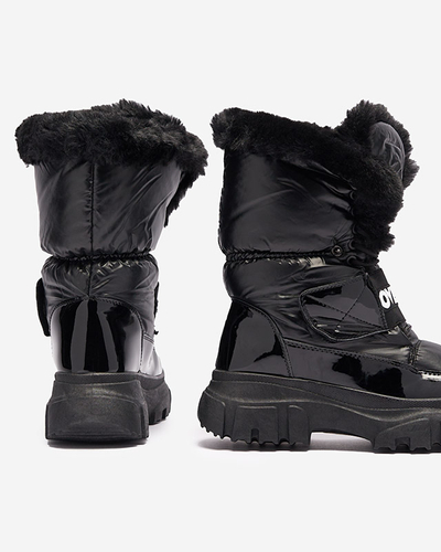 Women's snow boots on a flat sole in black Sapollo- Footwear