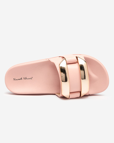 Pink women's slippers with gold Serina ornament - Footwear
