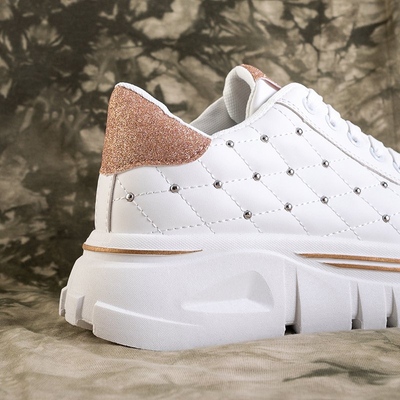 White women's sneakers with a gold glitter insert Yemen - Footwear