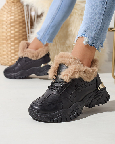 Black sports shoes for women with fur Flixi - Footwear