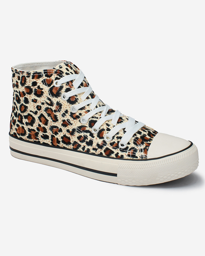 Royalfashion Beige Women's High Sneakers with Fashionable Pattern Jungle Jive