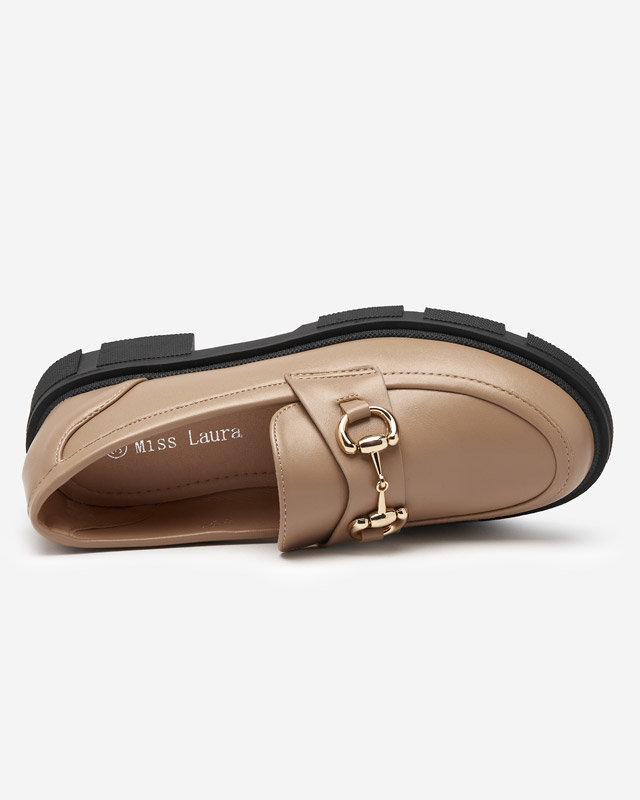 OUTLET Light brown women's shoes with an ornament on the nose Veteca - Footwear