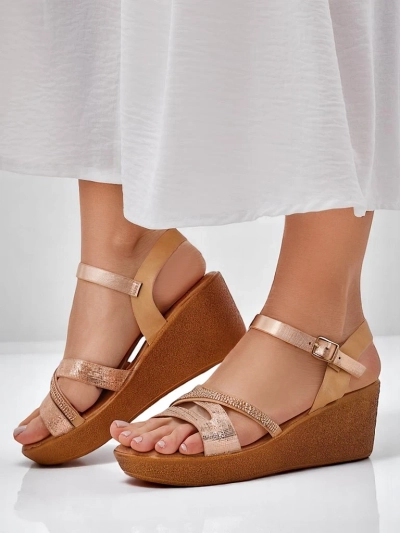 Royalfashion Women's wedge sandals with rhinestones and glitter Eclat