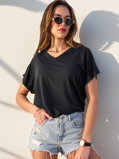 Royalfashion Viscose women's blouse with short sleeves and glitter finish