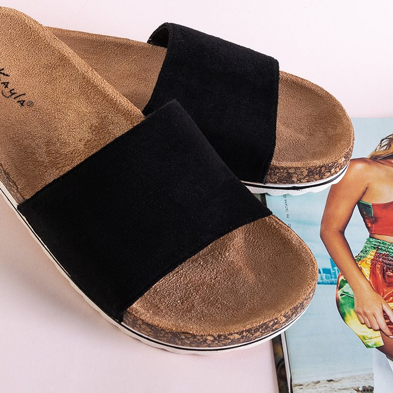 Женские тапочки из экозамши на плоской подошве Silveria черного цвета - Туфли