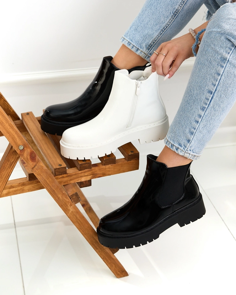 Royalfashion Black lacquered women's non-heeled Glossy Chic boots