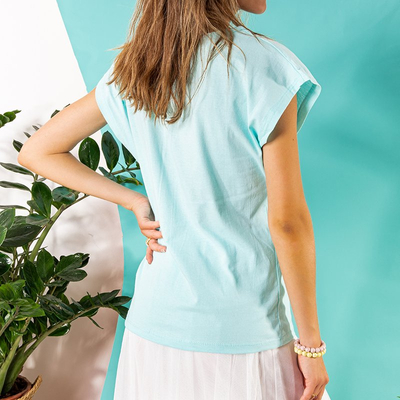 Mint women's cotton t-shirt with print - Clothing
