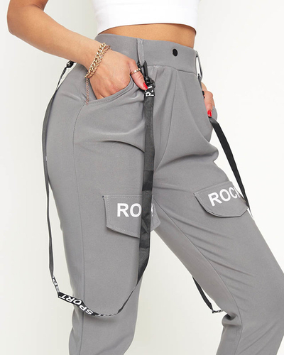 Gray women's cargo trousers with suspenders - Clothing