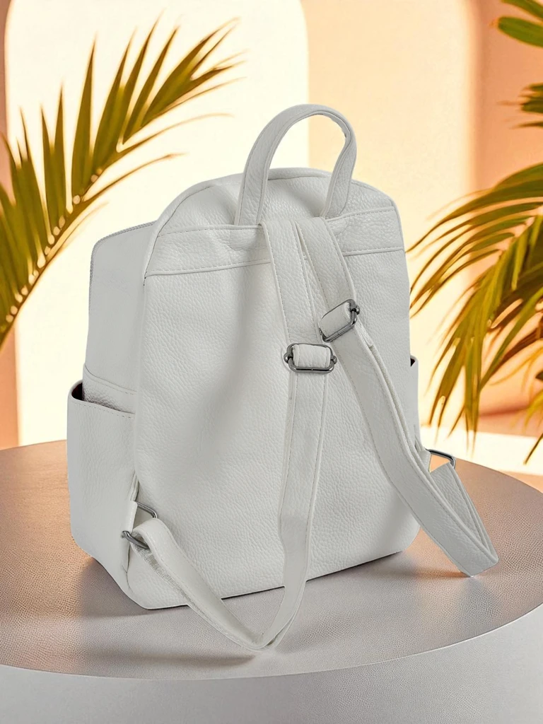 AURELIA Grande Women's Woven Backpack – White Eco Leather Królewska Moda
