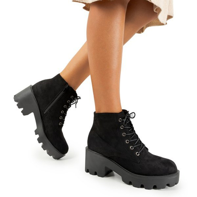 Black flat-heeled lace-up ankle boots Buster - Footwear