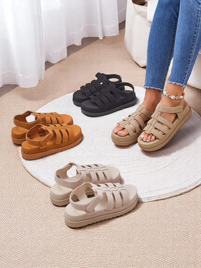 Женские сандалии Callista Camel на платформе Royalfashion из эко-кожи