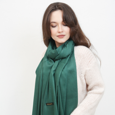 Dark green women's large scarf with tassels - Accessories