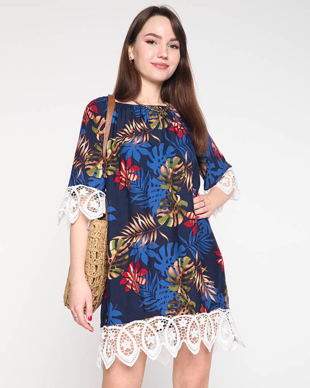 Sieviešu tunika tumši zila ar lapiņām - Apģērbs