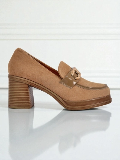 Women's Loafers Perseida - light brown suede block heel elegant