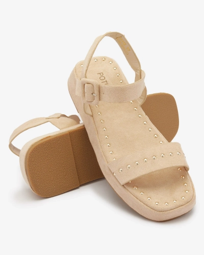 Bēšas krāsas sieviešu sandales ar mirdzošiem akmentiņiem Franssia - Apavi