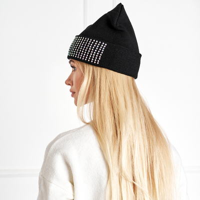 Women's Black Beanie with Pearls - Accessories