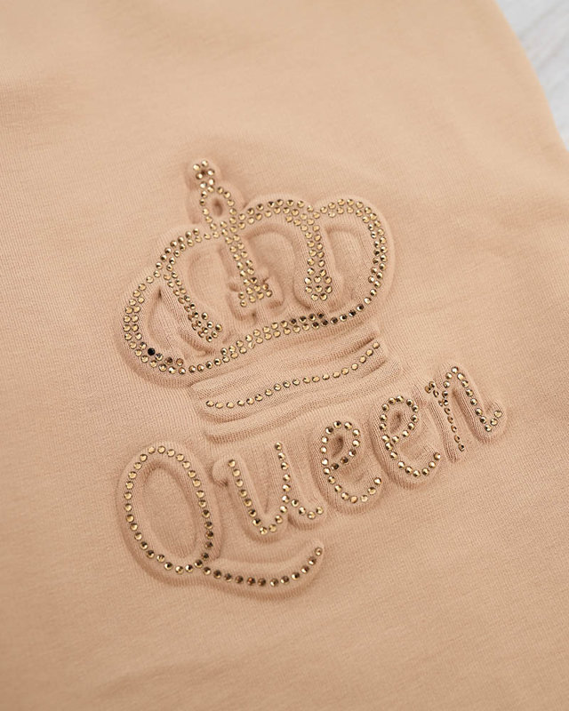 Women's beige sweatpants with cubic zirconia - Clothing