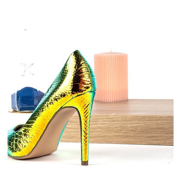 Holograficzne złote szpilki a'la skóra węża Las Vegas - Obuwie