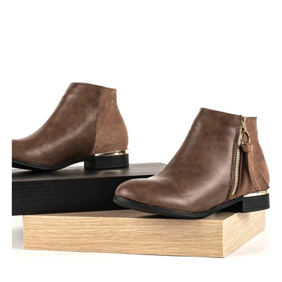 Brown ankle boots with a decorative Pompi zipper - Footwear