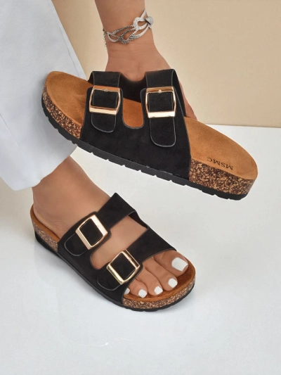 Letitia women's black suede flip-flops, flat heel, Italian design