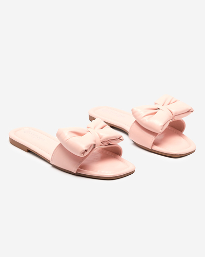 OUTLET Pink women's slippers with a Macline bow - Shoes