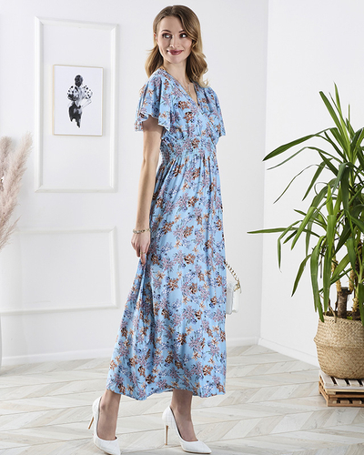 Zila sieviešu gara kleita ar ziedu rotājumiem - Apģērbs