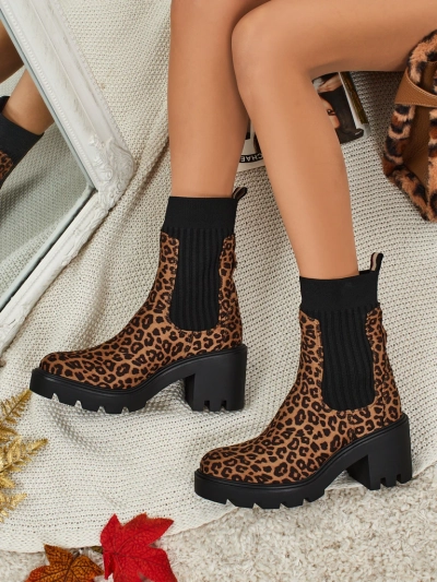 Patterned Women's Ankle Boots with Block Heels made of Eco Suede Anthere