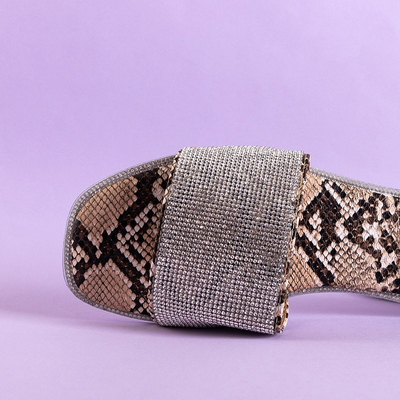 Women's beige slippers with embossing a'la snake skin Oncho - Footwear