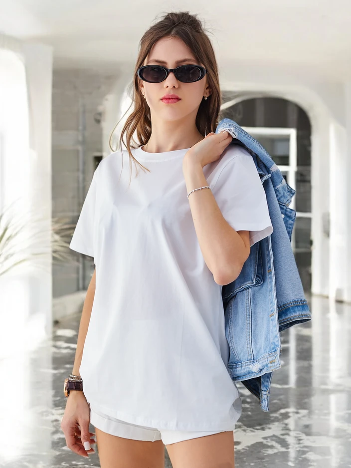 Royalfashion Sieviešu kokvilnas ikdienas T-krekls ar apaļu kaklu