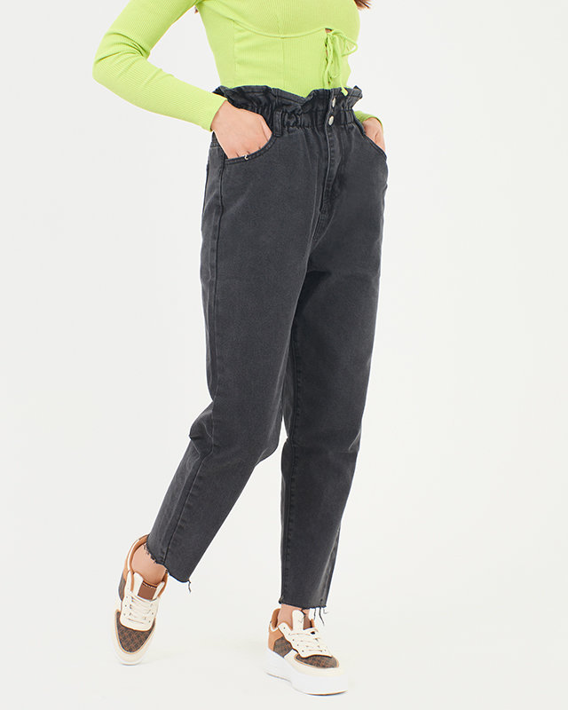 Women's black high waisted paperbag mom jeans - Clothing