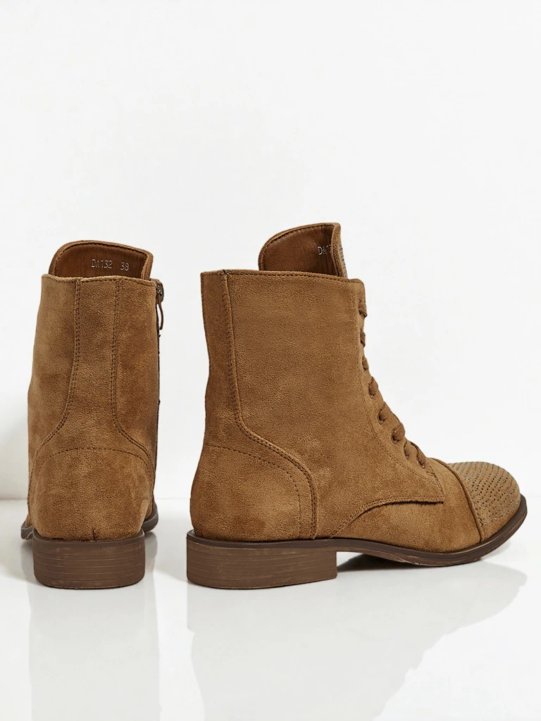 Eco-suede laced women's ankle boots with zircons Marvelli
