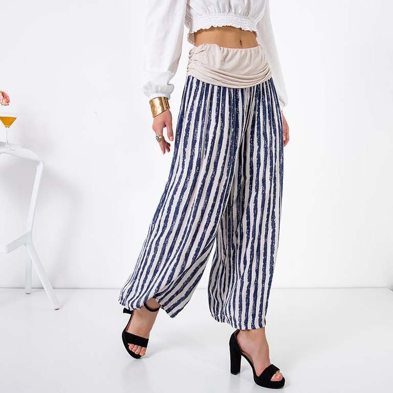 Ladies' beige striped culotte trousers - Clothing