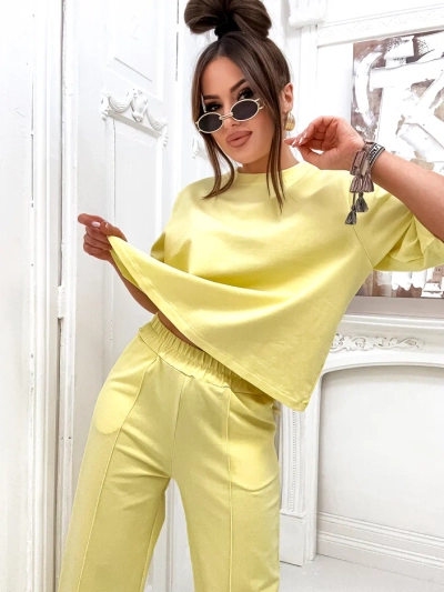 Royalfashion sieviešu kokvilnas komplekts ar platām biksēm