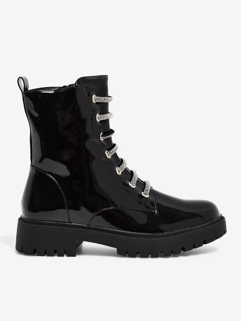 Patent Lace-up Women's Ankle Boots Velmini