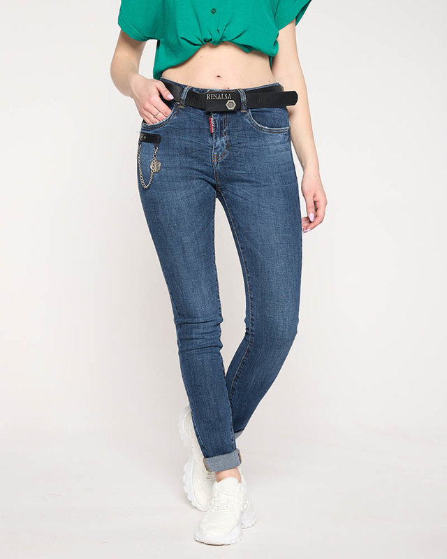 Navy blue straight-leg jeans for women - Clothing